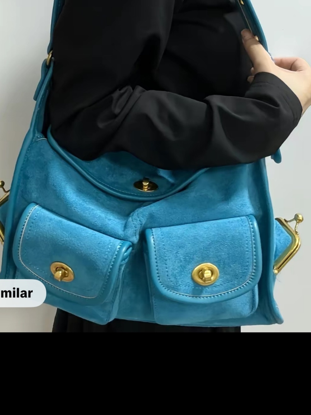 Vintage Y2K hobo style Blue suede bag - Picture 8 of 8